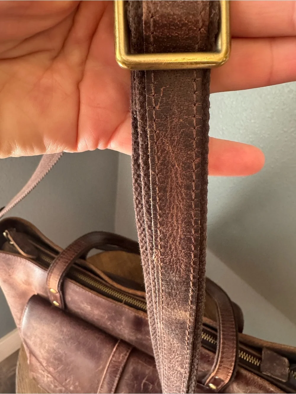 S-Zone Crazy Horse Genuine Leather Laptop Tote Bag 14” Work Crossbody Brown 17”